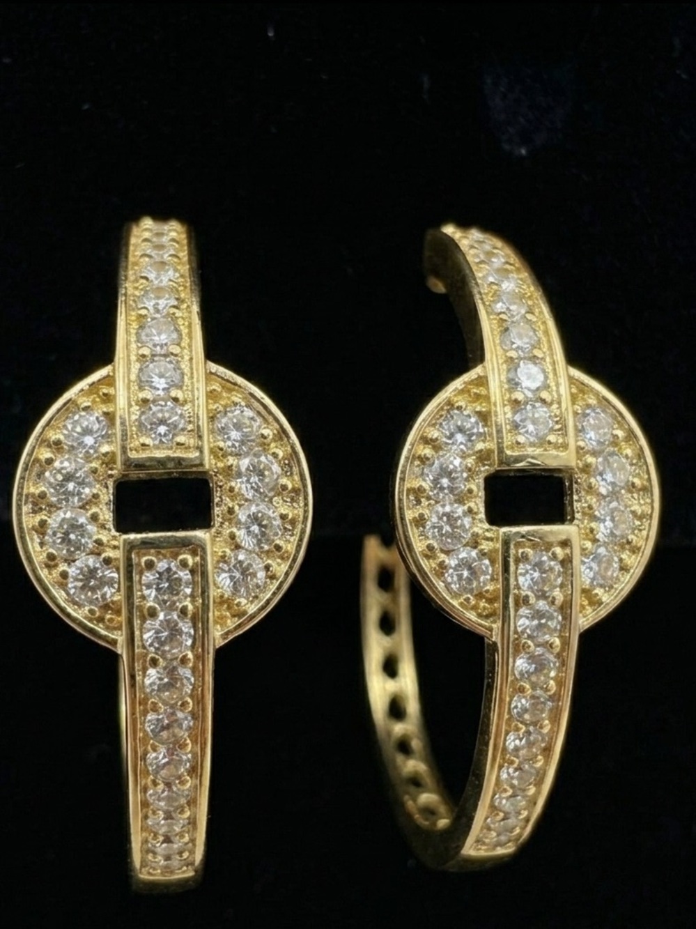 ✨ 18k Brazilian Gold Filled AAA CZ Buckle Round Hinged Hoop Earrings, 1.5” ✨